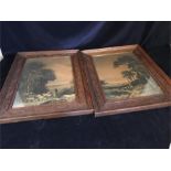 A pair of prints in carved frames