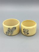 Two antique ivory and silver napkin rings (Pre 1947)