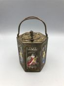 An unusual Japanese tea caddy with hand painted scenes to the sides