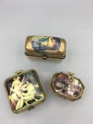 Three pill boxes with erotic decoration