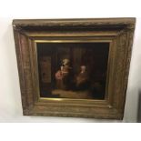 A Victorian oil on canvas painting of a country scene with a Mother and child and old man