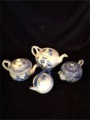 A selection of blue and white teapots (4) to include Japanese, Royal Doulton and Old English.