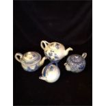 A selection of blue and white teapots (4) to include Japanese, Royal Doulton and Old English.