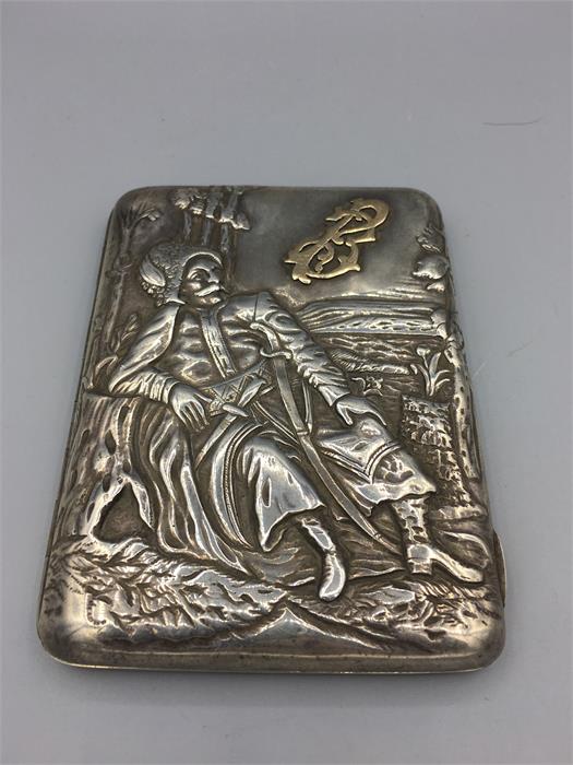 A silver Russian World War I cigarette case