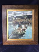 An oil on canvas in the Newlyn style a Harbour Scene, indistinct signature