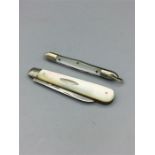 Two mother of pearl handled fruit knives