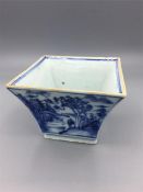 A Chinese Yongzheng period blue and white square bowl (1723-35)