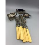 A selection of EPNS cruets and some bone handled cutlery