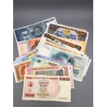 Fifty five world banknotes
