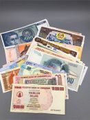 Fifty five world banknotes