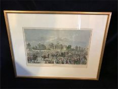 A framed tinted etching of Government House Calcutta