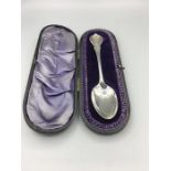 A Christening spoon, possibly 1844 in a Prussian blue case