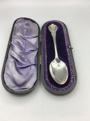 A Christening spoon, possibly 1844 in a Prussian blue case