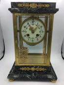 LATE 19TH CENTURY FRENCH VERDE ANTICO GREEN MARBLE AND GILT BRASS FOUR GLASS CLOCK the clock case