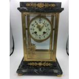 LATE 19TH CENTURY FRENCH VERDE ANTICO GREEN MARBLE AND GILT BRASS FOUR GLASS CLOCK the clock case