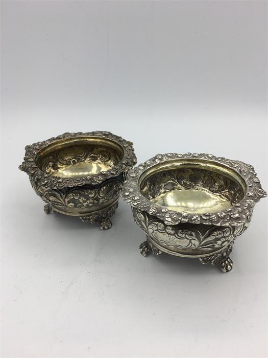 A pair of salts, makers mark AK for Abstinando King, hallmarked London 1824 (250g)