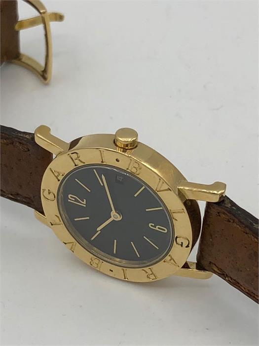 A Ladies 18ct gold Bulgari wristwatch on a leather strap, (BB26GL, serial P1226XXX). - Image 4 of 8