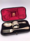 A silver hallmarked Mappin & Bros Christening set, cased.