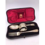 A silver hallmarked Mappin & Bros Christening set, cased.