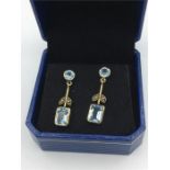 A pair of yellow gold Aquamarine drop earrings