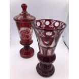 Two mid 19th Century ruby overlay glass vases