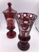 Two mid 19th Century ruby overlay glass vases