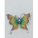 A silver and plique A Jour Butterfly brooch