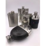 A selection of five hip flasks