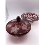 Two Bohemian glass bonbon dishes.