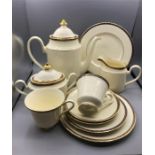 A Minton Tea Set St James's pattern to include teapot, sugar bowl, milk jug, two cups and saucers,