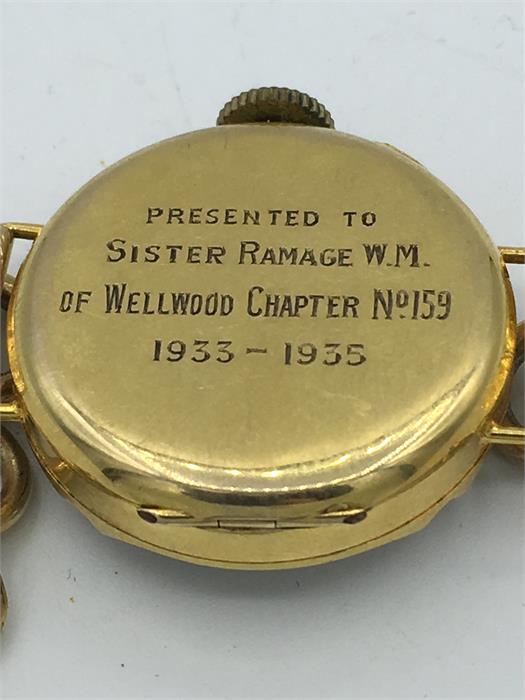 A gold masonic Ladies watch by Brel, Presented to Sister Ramage W.M. of Wellwood Chapter no.159 - Image 3 of 3