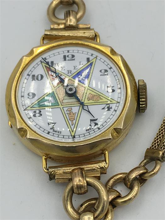 A gold masonic Ladies watch by Brel, Presented to Sister Ramage W.M. of Wellwood Chapter no.159