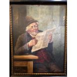 An oil on canvas of man reading newspaper