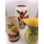 Three vases, West German, Sylvac and English