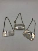 Three hallmarked silver decanter labels, Brandy, Port and Sherry