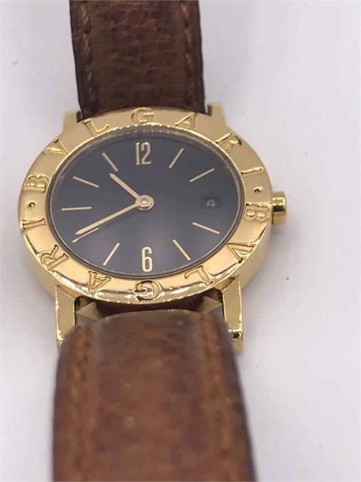 A Ladies 18ct gold Bulgari wristwatch on a leather strap, (BB26GL, serial P1226XXX). - Image 3 of 8
