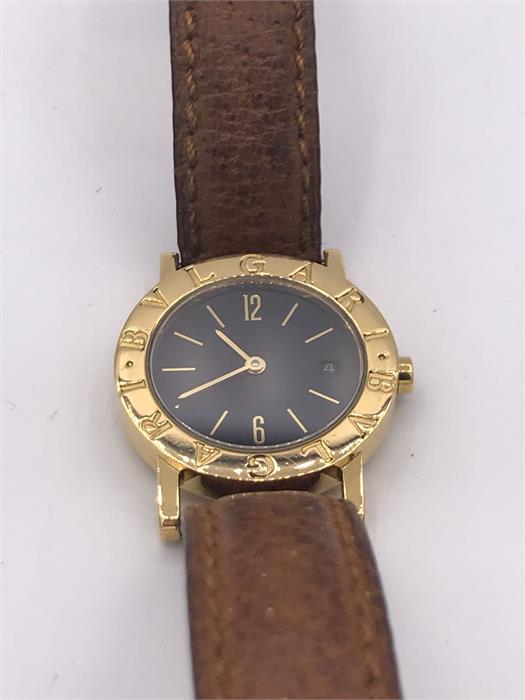 A Ladies 18ct gold Bulgari wristwatch on a leather strap, (BB26GL, serial P1226XXX). - Image 2 of 8