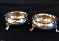 A Pair of sliver, Walker and Hall salts, hallmarked Sheffield 1911