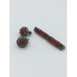 A Carnelian stone set of earrings and brooch.