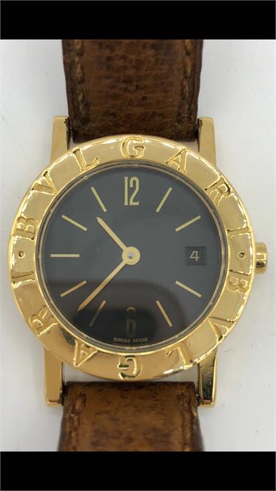 A Ladies 18ct gold Bulgari wristwatch on a leather strap, (BB26GL, serial P1226XXX). - Image 7 of 8