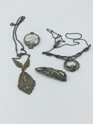 Four silver and marcasite items of jewellery