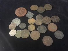 22 Very old coins, Georgian or earlier, circulated includes Russian 1758 coin, could be some