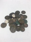 Victorian pennies and halfpennies and some worn silver coins