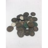 Victorian pennies and halfpennies and some worn silver coins