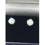 A pair of silver and opal stud earrings