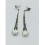 A pair of silver opal Art Deco style drop earrings