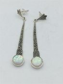 A pair of silver opal Art Deco style drop earrings