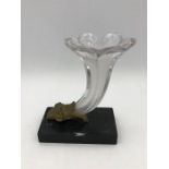 A gilt bronze mounted glass horn vase