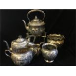 A selection of silver plated items to include tea set