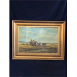 A oil painting in gilt frame of a Farming scene